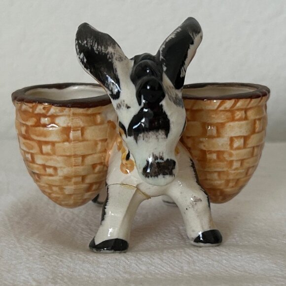 Vintage Small Ceramic Donkey Carrying Baskets Toothpick Holder - Picture 1 of 12